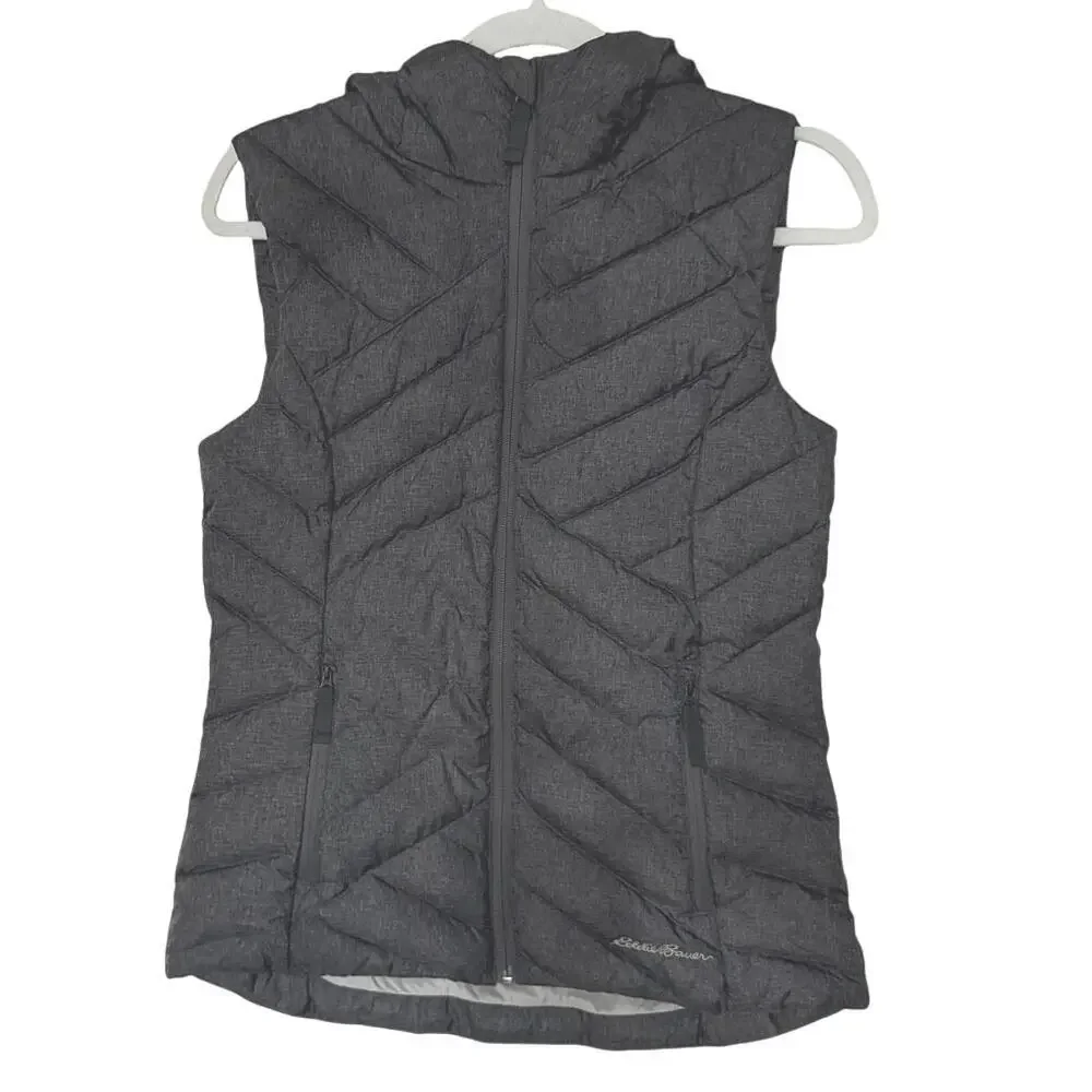 Eddie Bauer Womens Down Quilted Puffer Zip Vest Detachable‎ Faux Fur Hood Sz XS